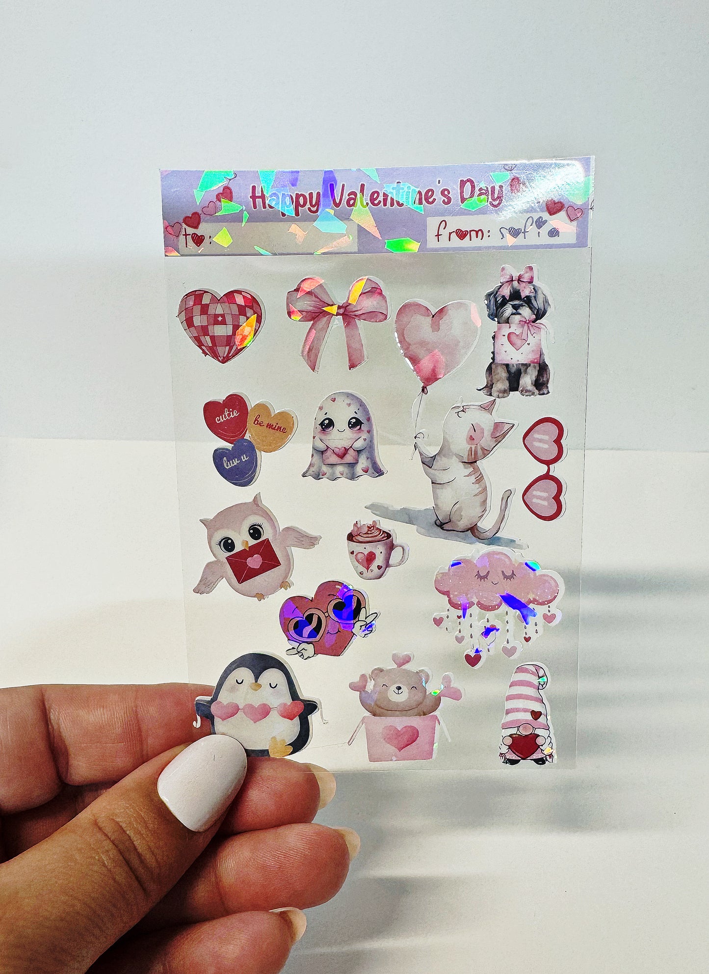 Personalized Sticker Card, Sticker sheet with clear backing, Custom Sticker Sheet, Sticker Book classroom Favor Valentine's Day Card