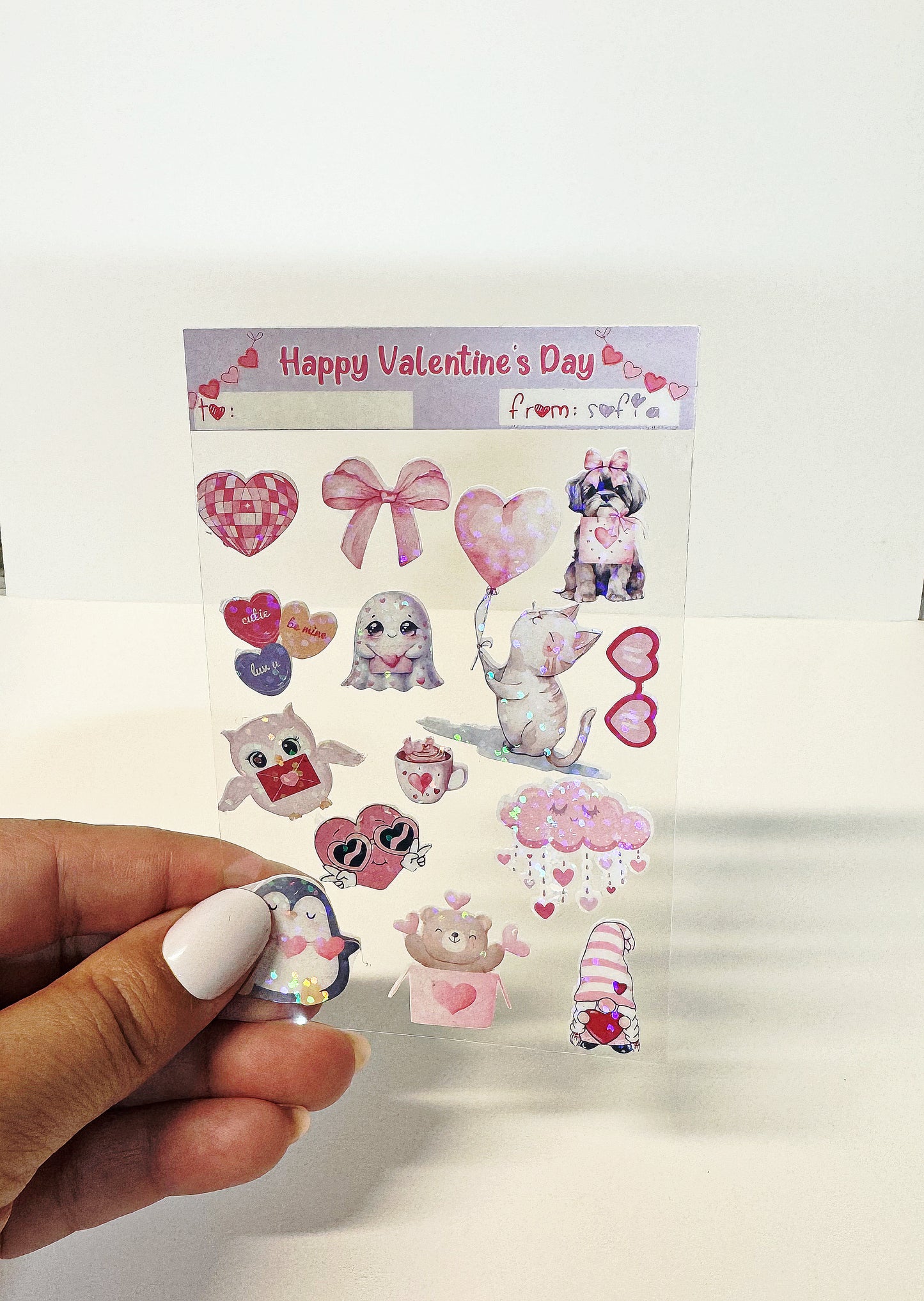 Personalized Sticker Card, Sticker sheet with clear backing, Custom Sticker Sheet, Sticker Book classroom Favor Valentine's Day Card