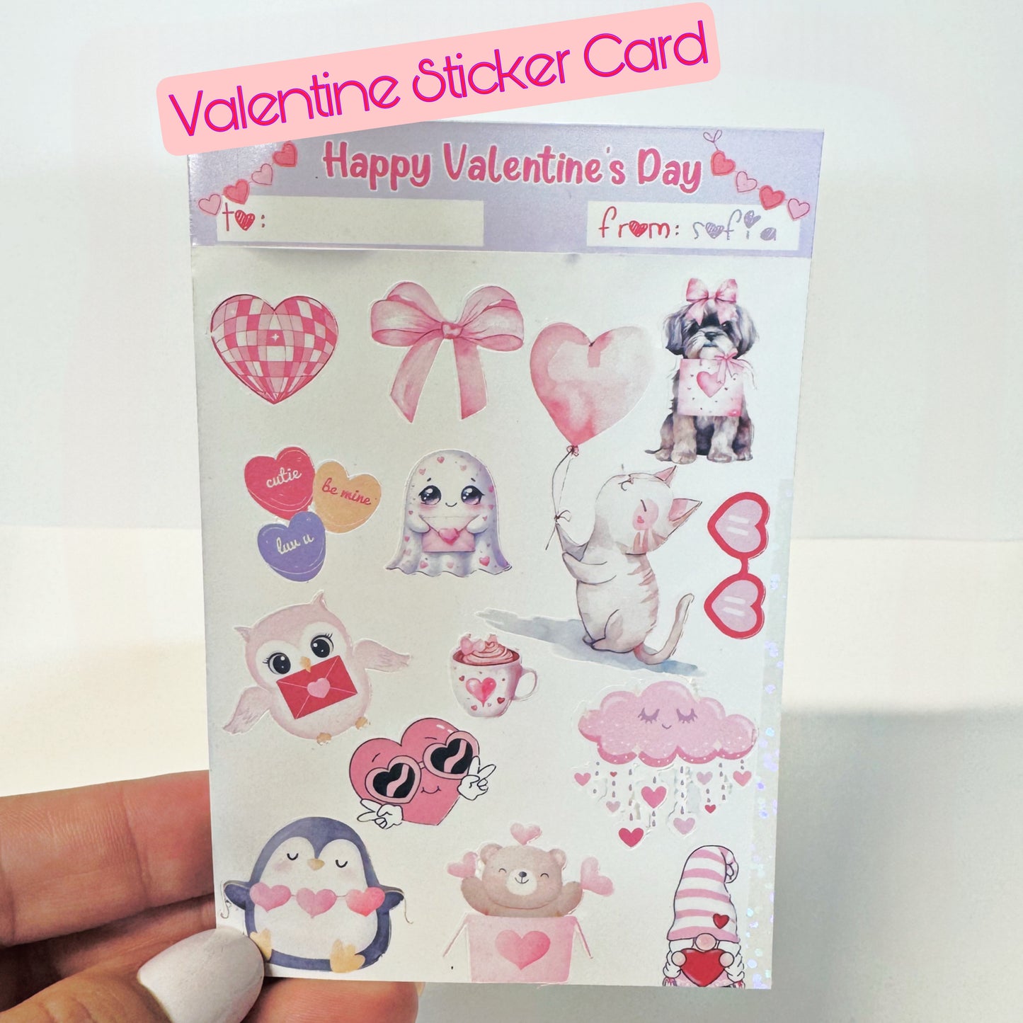Personalized Sticker Card, Sticker sheet with clear backing, Custom Sticker Sheet, Sticker Book classroom Favor Valentine's Day Card