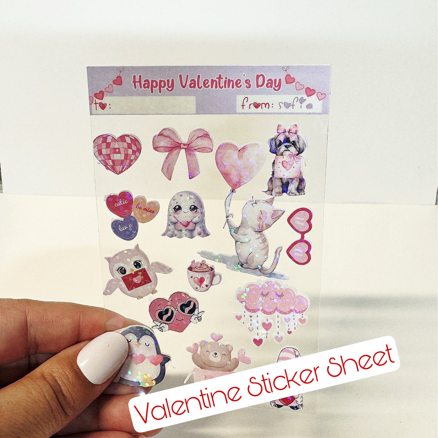 Personalized Sticker Card, Sticker sheet with clear backing, Custom Sticker Sheet, Sticker Book classroom Favor Valentine's Day Card