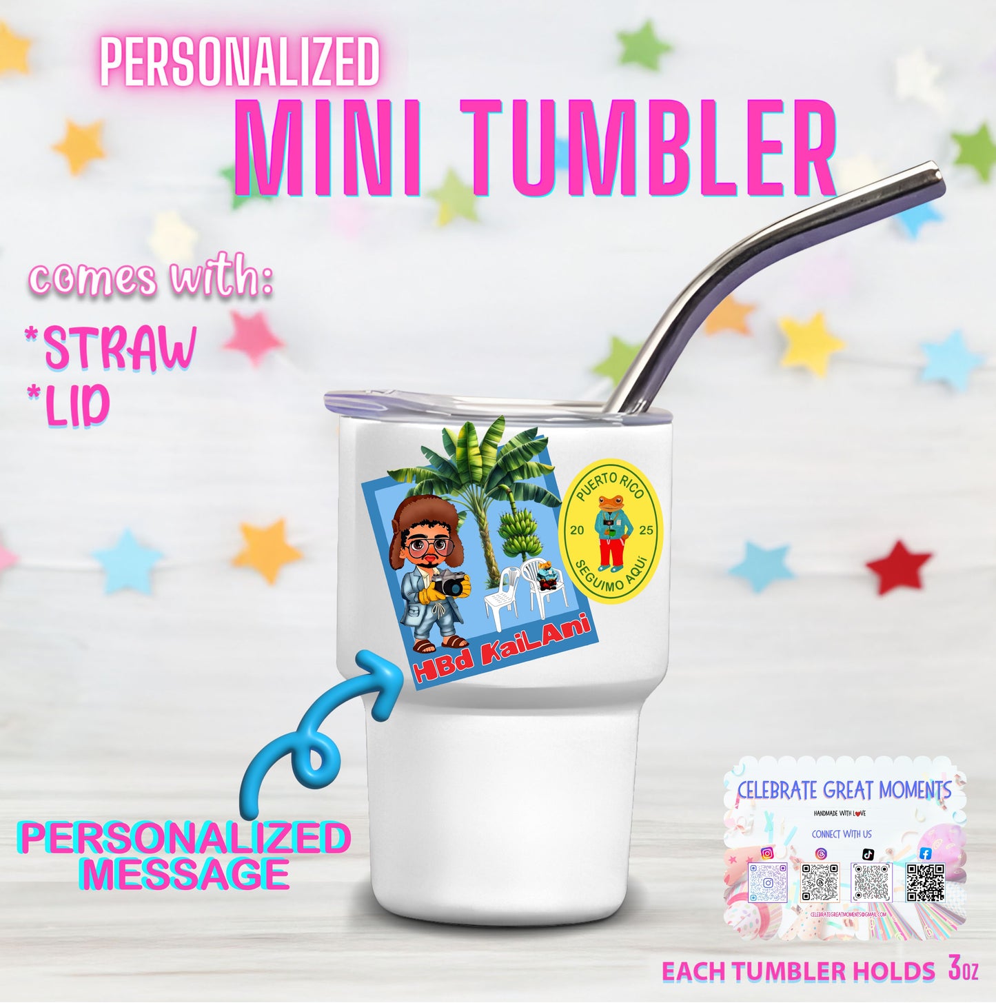 Personalized Mini Stainless Steel Tumbler Shot Glass with lid, straw, Custom, Funny, and Personalized Options. Great gift ideas for Weddings, bachelorette Parties, milestone birthdays, friend trip, or other occasions. conejo malo, dtmf, concho benito, Bad Bunny