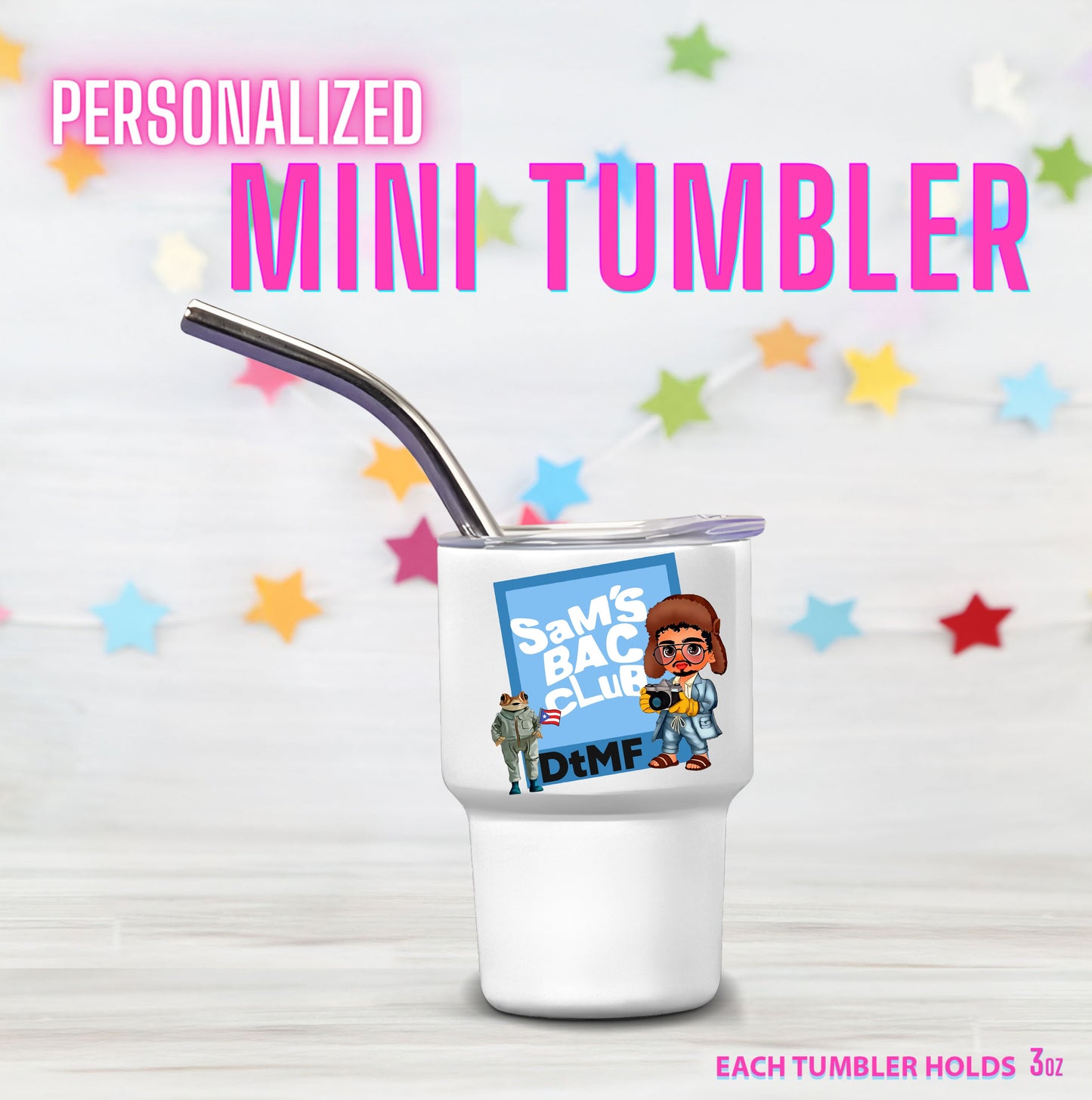 Personalized Mini Stainless Steel Tumbler Shot Glass with lid, straw, Custom, Funny, and Personalized Options. Great gift ideas for Weddings, bachelorette Parties, milestone birthdays, friend trip, or other occasions. conejo malo, dtmf, concho benito, Bad Bunny