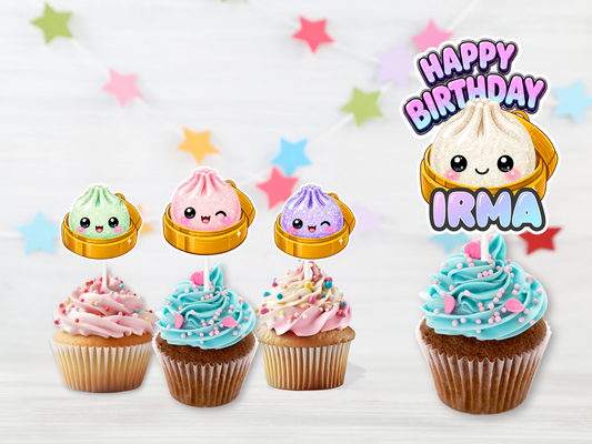 Custom Dumpling Cupcake Toppers with Name & Message 12PCS