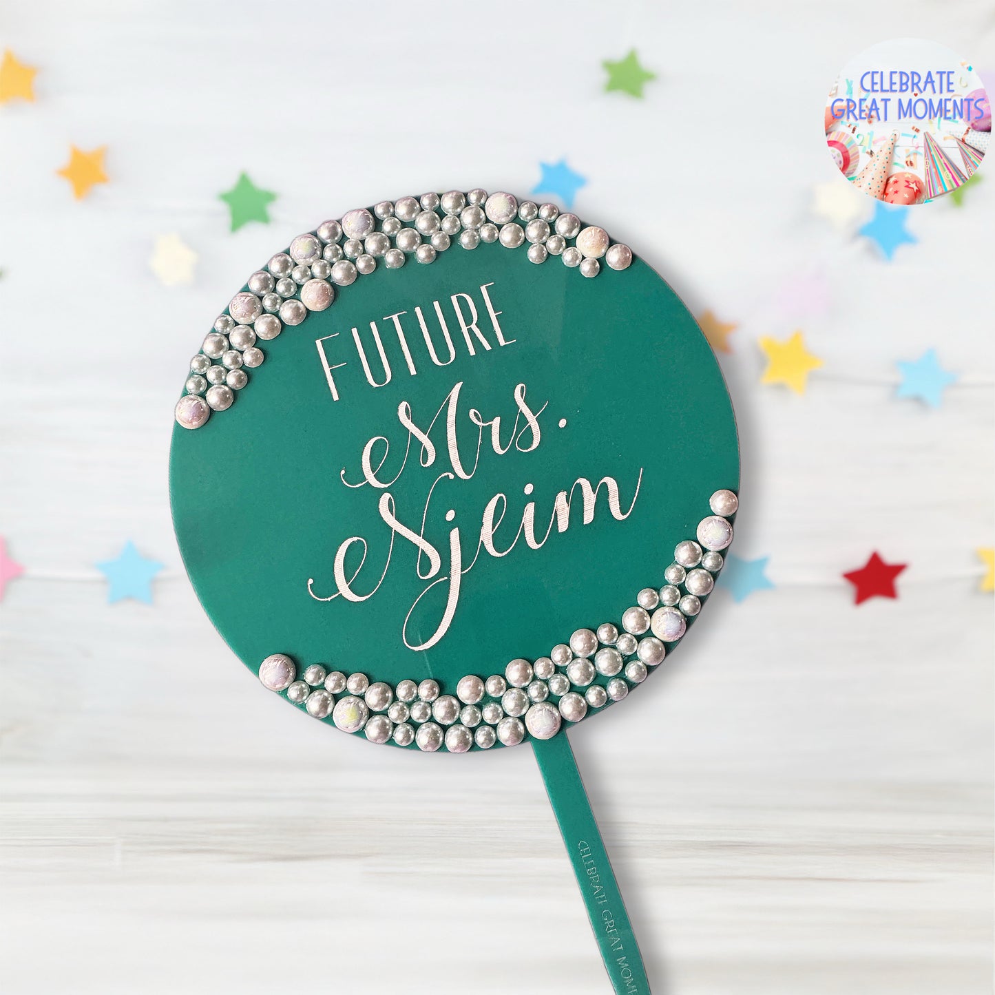Tiffany Inspired Bridal Shower Cake Topper with Pearl Accents