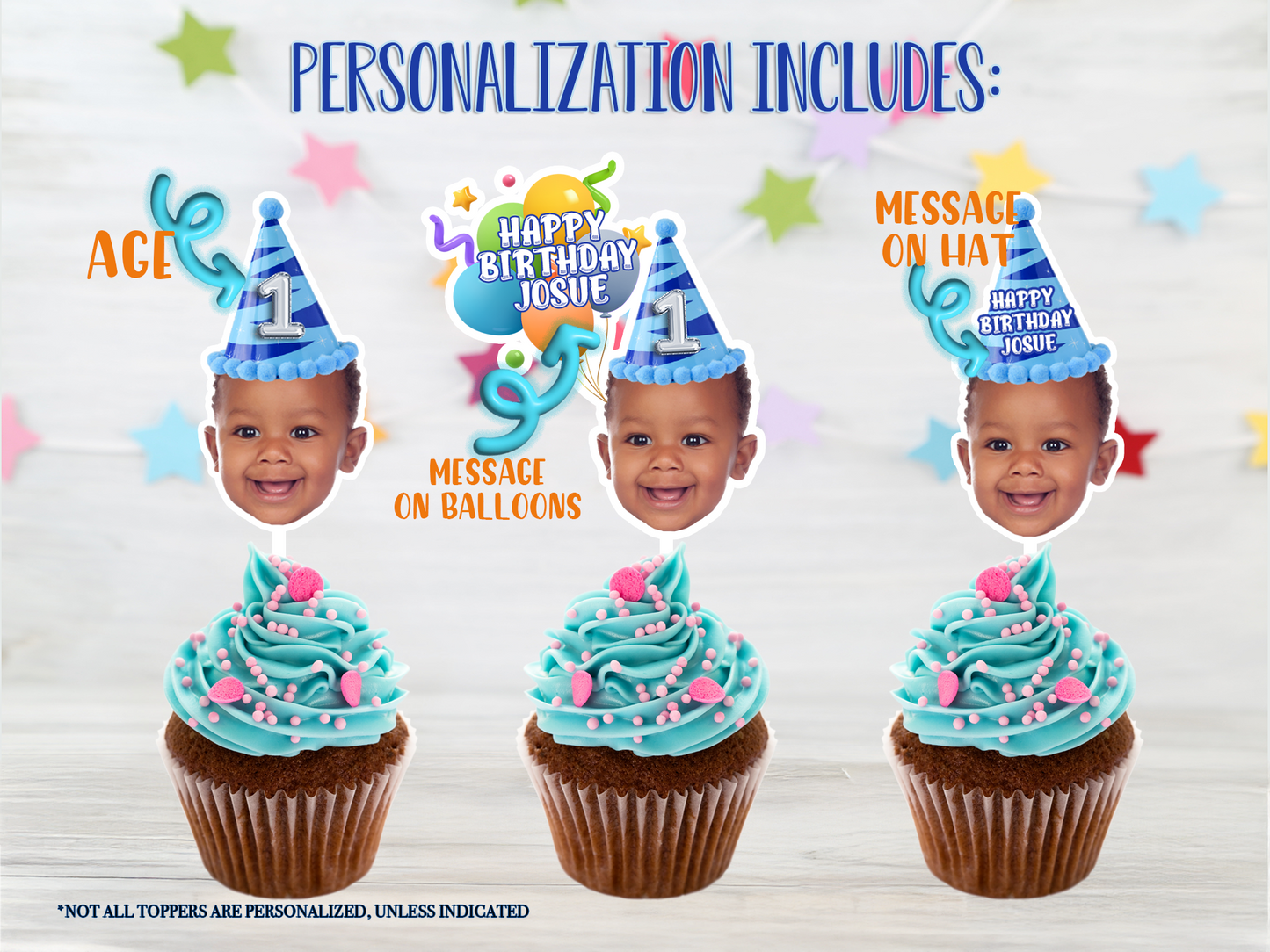 12PCS Single or Double Sided Personalized Photo Cupcake Toppers, Personalized Cupcake Toppers, Cake topper, Custom Personalized face cupcake toppers, face on a stick