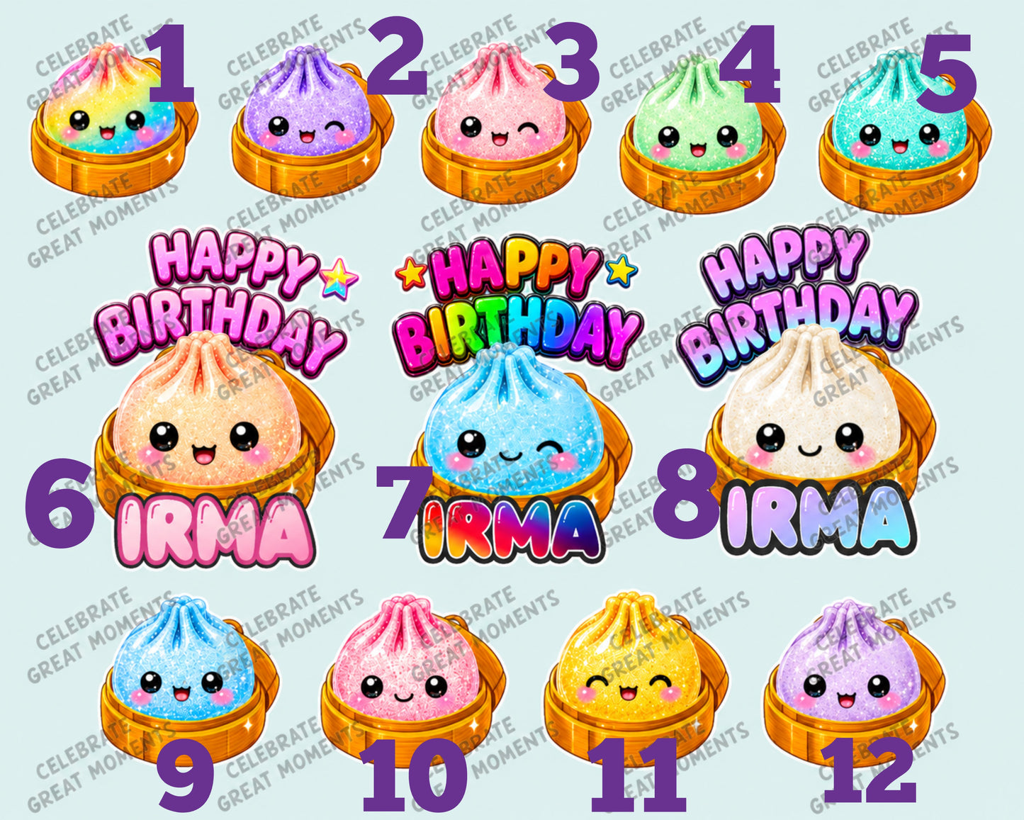 Custom Dumpling Cupcake Toppers with Name & Message 12PCS