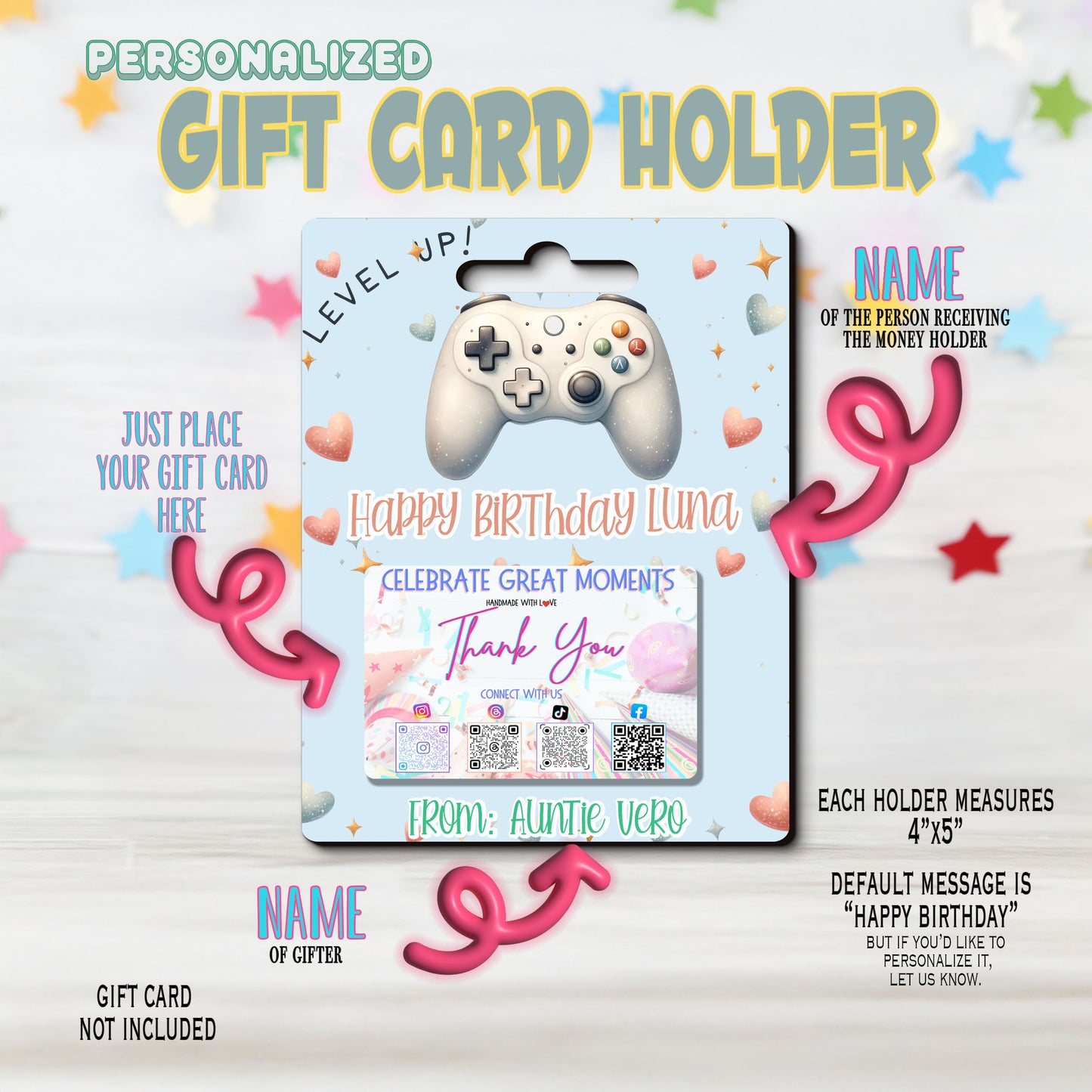 Gamer Birthday Gift Card Money Card Holder, Happy Birthday Card, Gift Card Holder for birthday Custom & Personalized birthday Card Gift, Gift Card