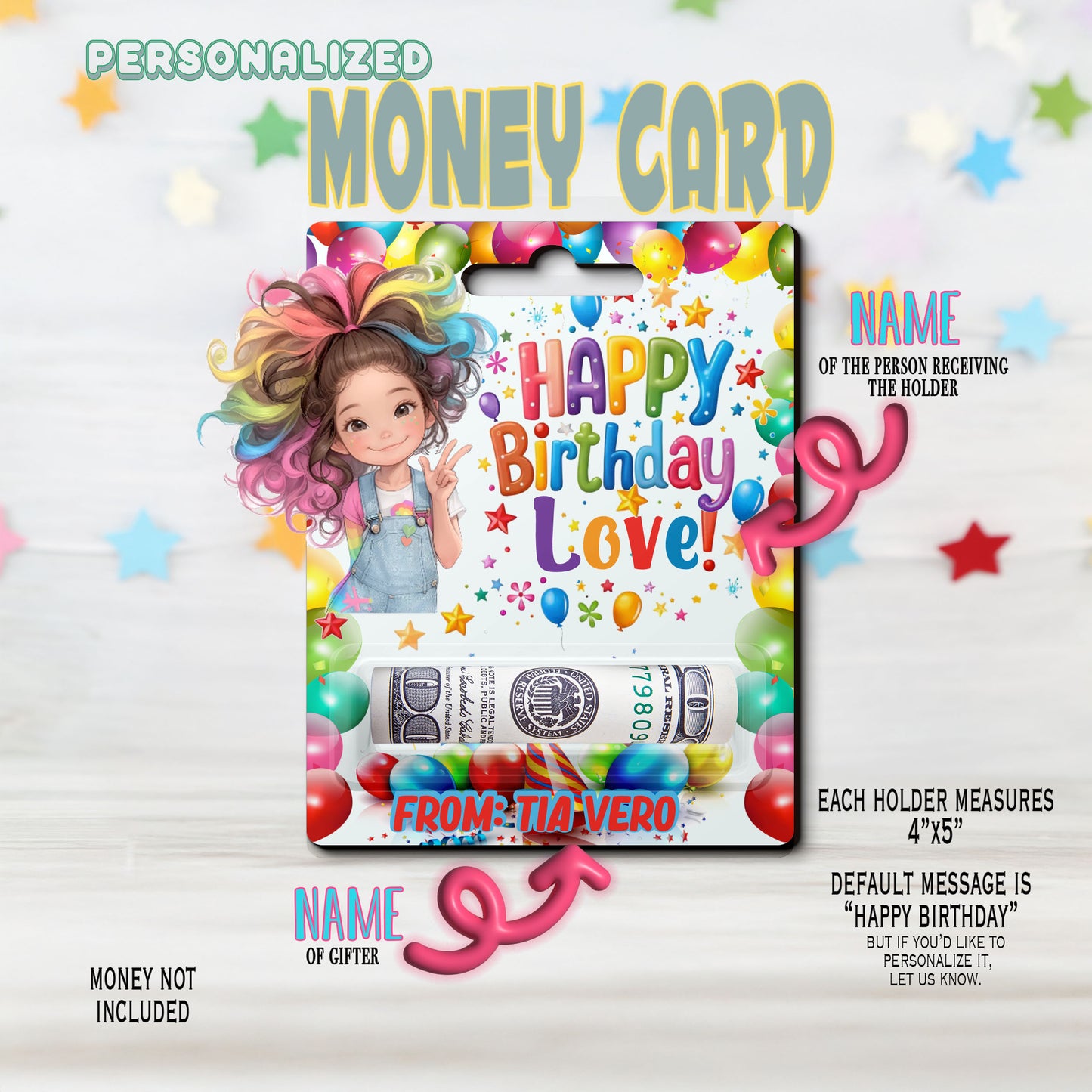 Birthday Girl Gift Card Money Card Holder, Happy Birthday Card, Gift Card Holder for birthday Custom & Personalized birthday Card Gift, Gift Card Rainbow