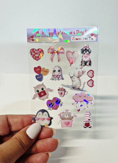 Personalized Sticker Card, Sticker sheet with clear backing, Custom Sticker Sheet, Sticker Book classroom Favor Valentine's Day Card