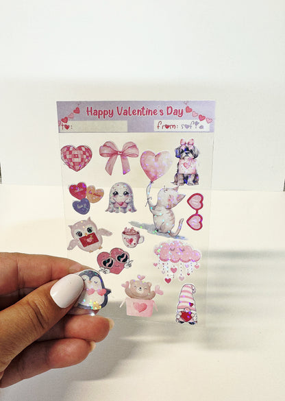 Personalized Sticker Card, Sticker sheet with clear backing, Custom Sticker Sheet, Sticker Book classroom Favor Valentine's Day Card