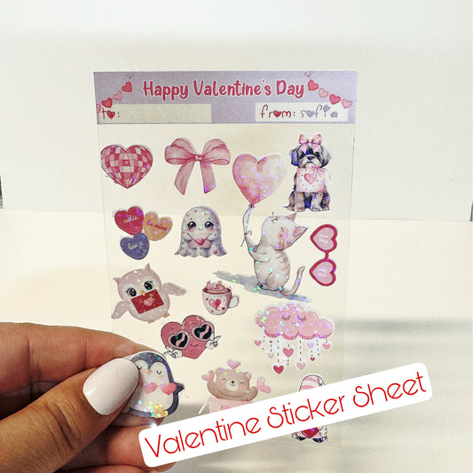 Personalized Sticker Card, Sticker sheet with clear backing, Custom Sticker Sheet, Sticker Book classroom Favor Valentine's Day Card