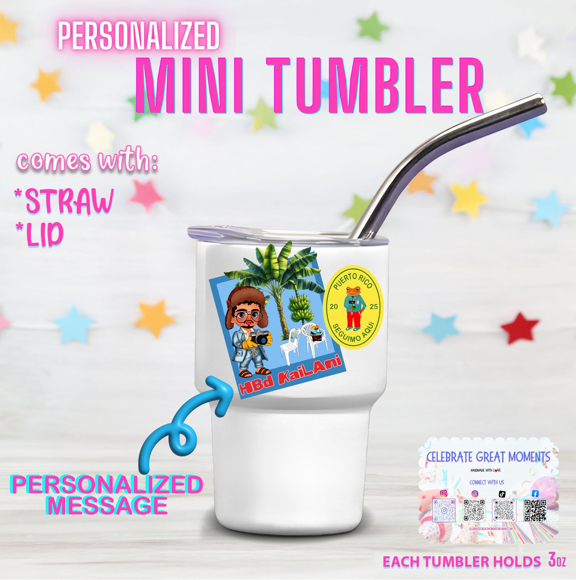 Personalized Mini Stainless Steel Tumbler Shot Glass with lid, straw, Custom, Funny, and Personalized Options. Great gift ideas for Weddings, bachelorette Parties, milestone birthdays, friend trip, or other occasions. conejo malo, dtmf, concho benito, Bad Bunny