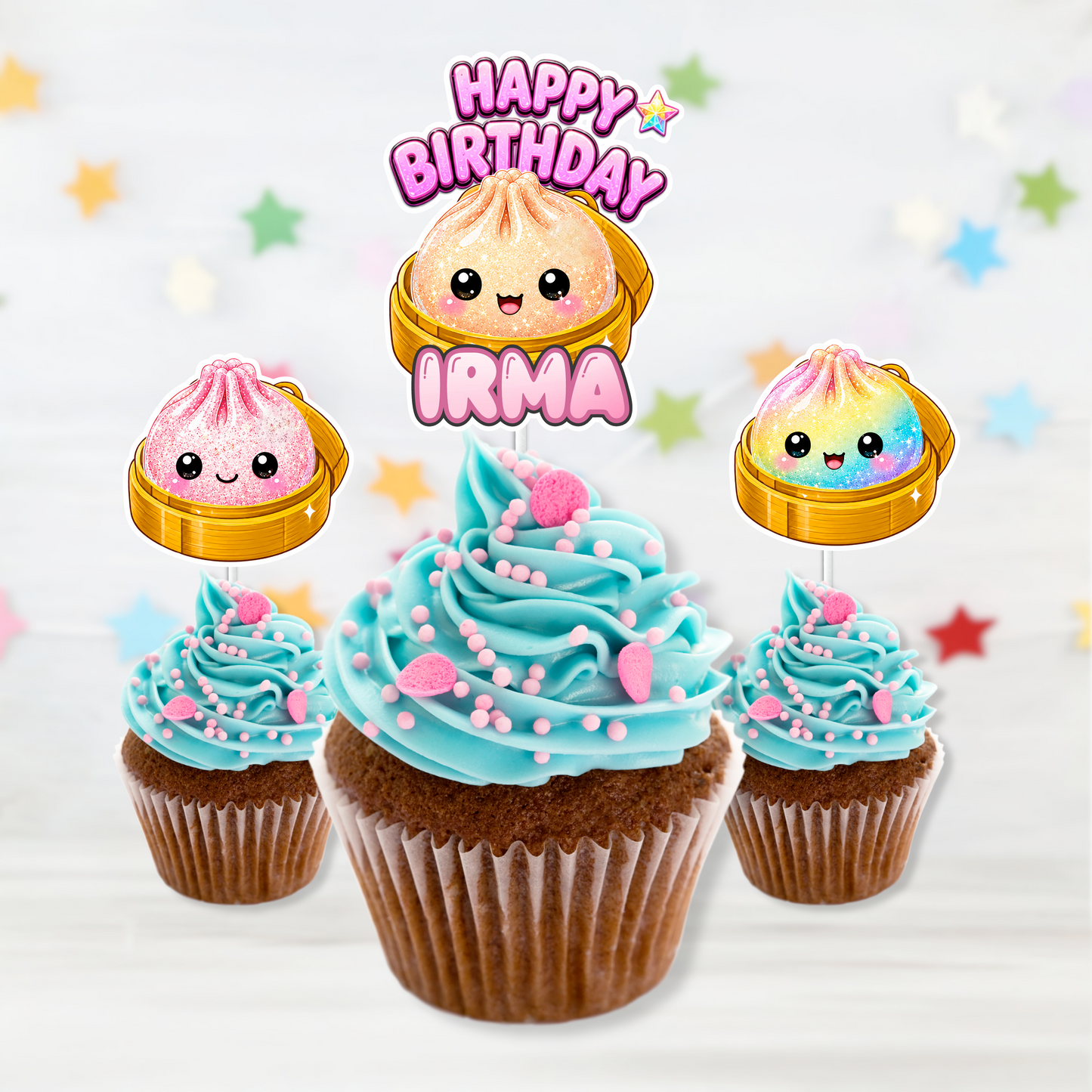 Custom Dumpling Cupcake Toppers with Name & Message 12PCS