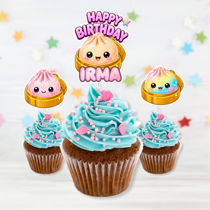 Custom Dumpling Cupcake Toppers with Name & Message 12PCS