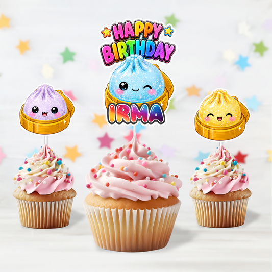 Custom Dumpling Cupcake Toppers with Name & Message 12PCS