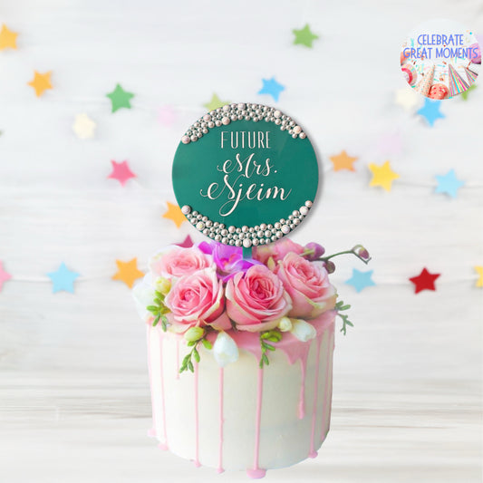 Tiffany Inspired Bridal Shower Cake Topper with Pearl Accents