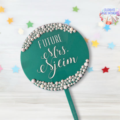 Tiffany Inspired Bridal Shower Cake Topper with Pearl Accents