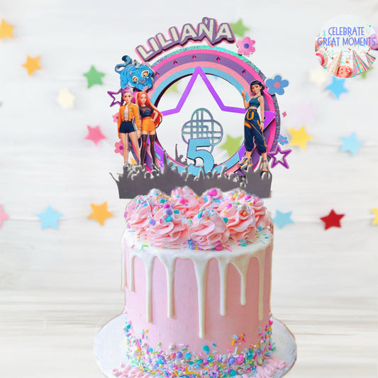 Custom K-Pop Demon Hunter Inspired Cake Topper | Birthday Decoration with Light and Movement