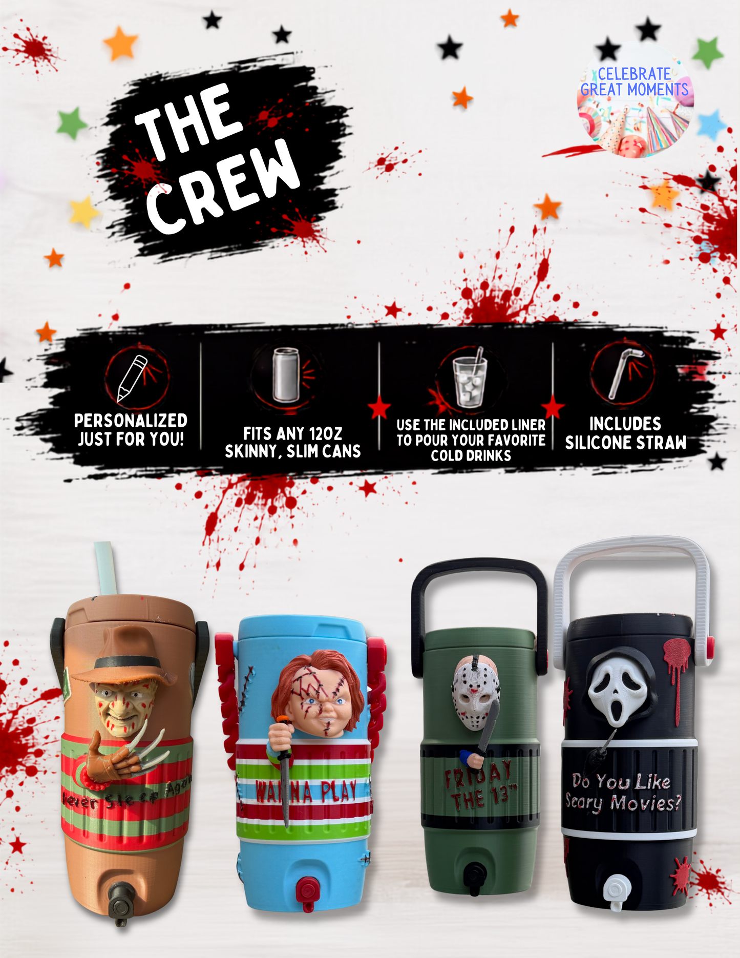 Halloween Horror Skinny Can Holder | Energy Drink Holder Drink Sleeve