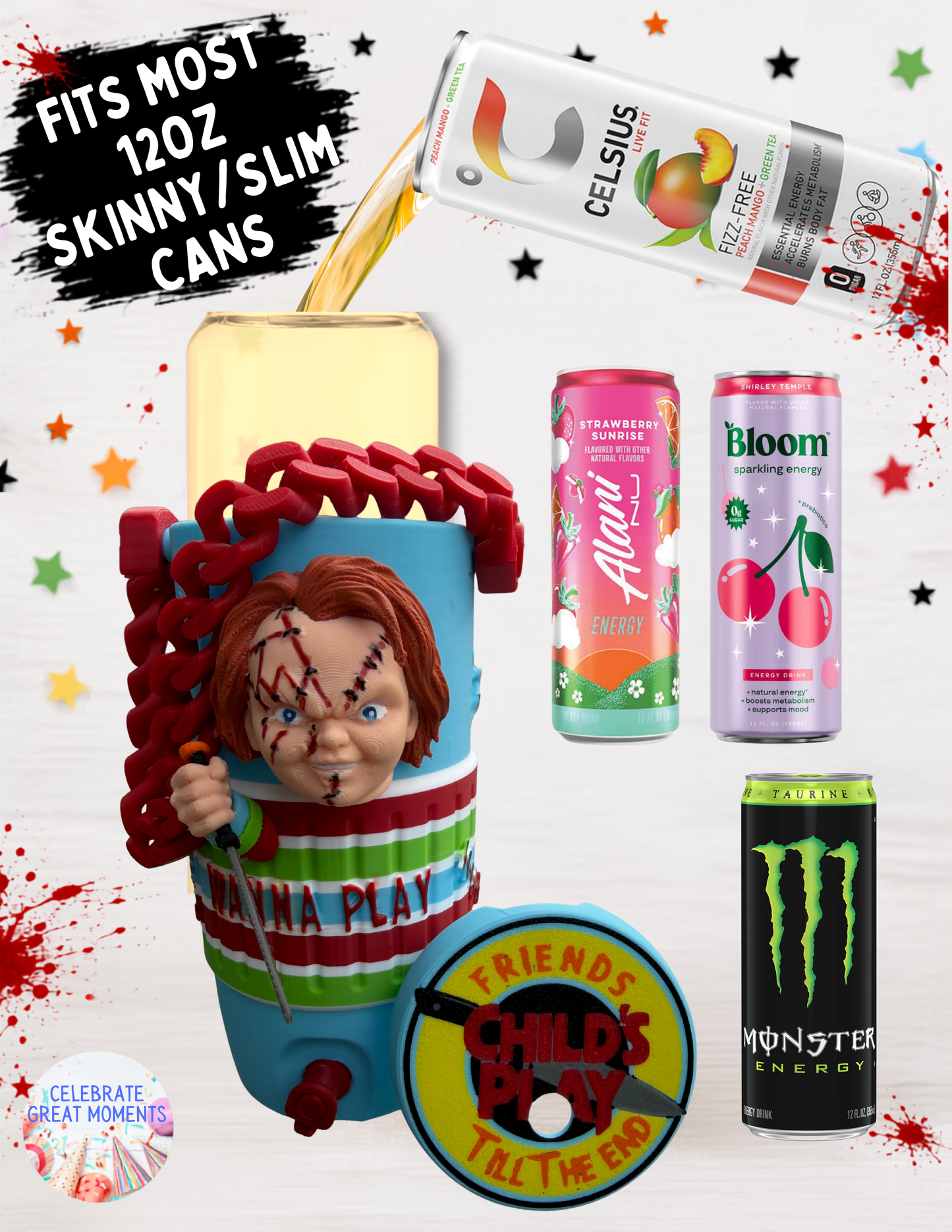 Halloween Horror Skinny Can Holder | Energy Drink Holder Drink Sleeve