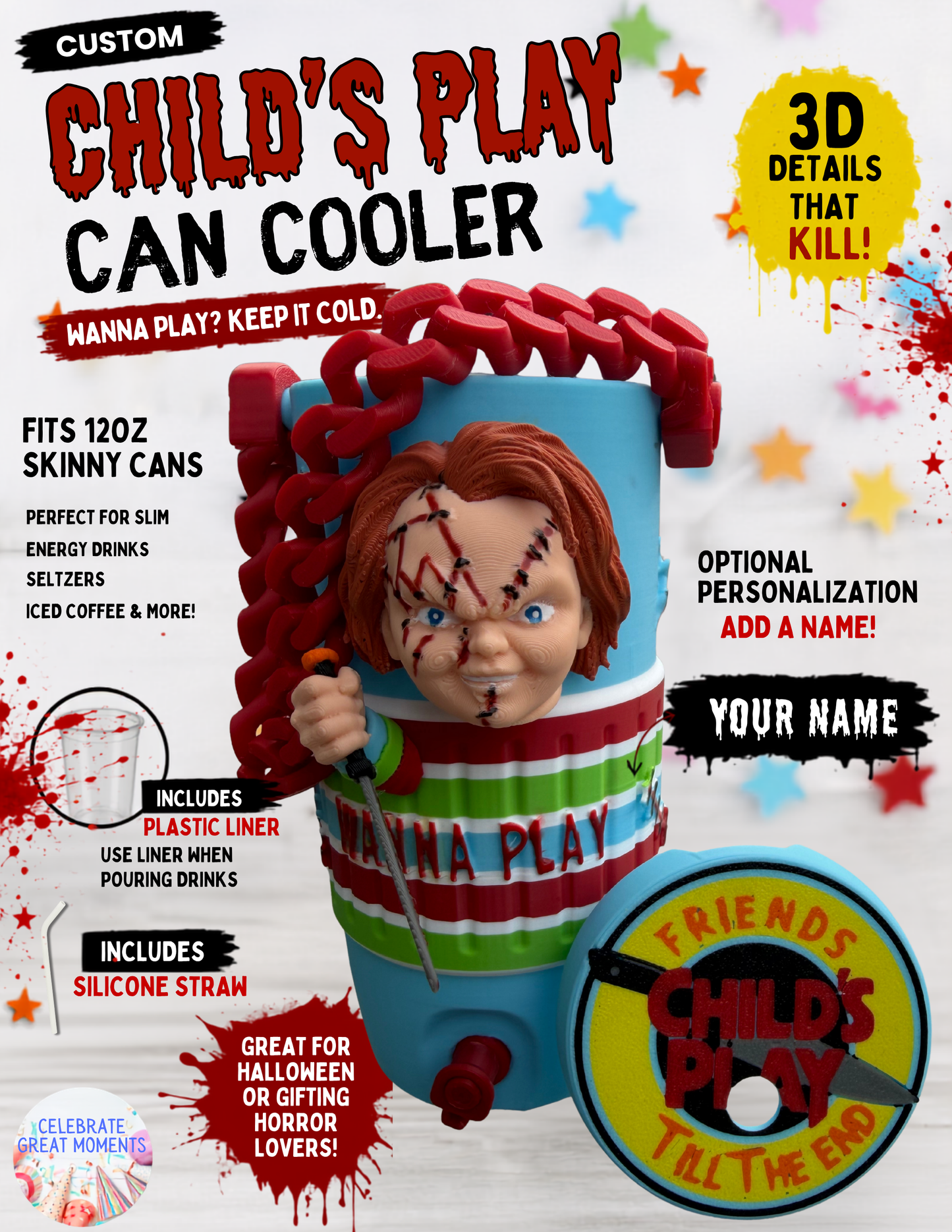 Halloween Horror Skinny Can Holder | Energy Drink Holder Drink Sleeve