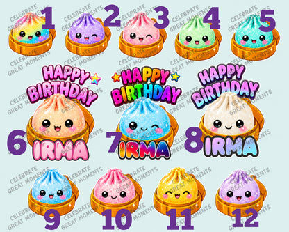 Custom Dumpling Cupcake Toppers with Name & Message 12PCS