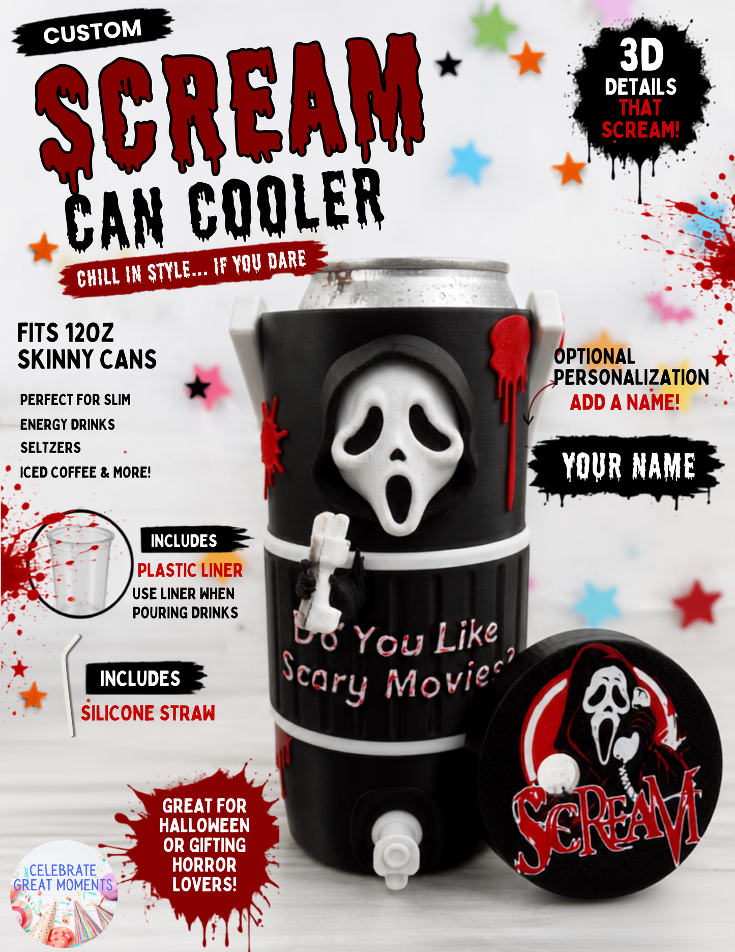Halloween Horror Skinny Can Holder | Energy Drink Holder Drink Sleeve