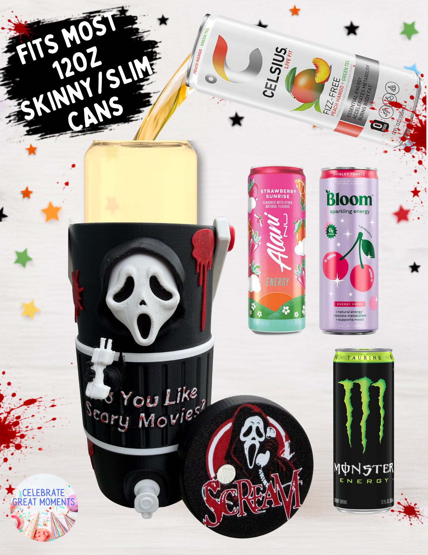 Halloween Horror Skinny Can Holder | Energy Drink Holder Drink Sleeve
